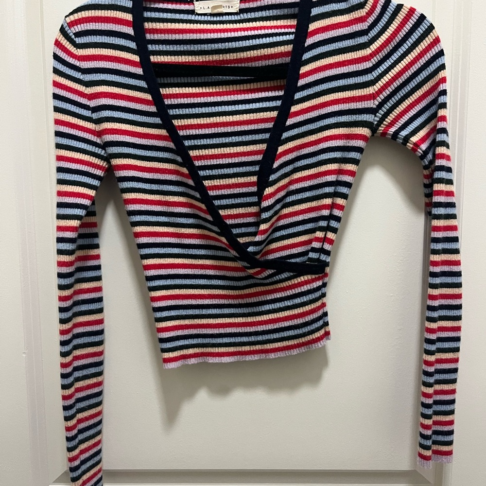 Striped V-Neck Wrap Colorful Sweater Top